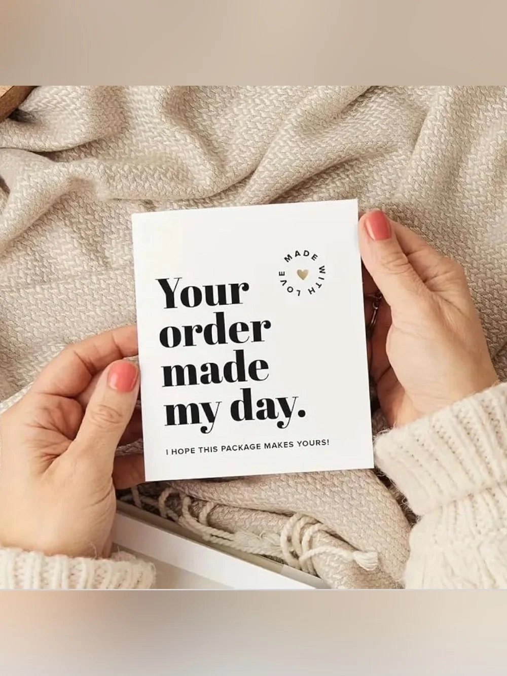 Thank you Cards “Your Order Made My Day” Set of 50 - 3.5”x 3”